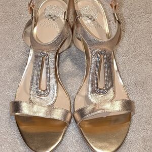 Vince Camuto Mannta Rose Gold Leather Heel Sandals. 11M New Without Box